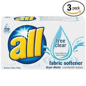  All Fabric Softener Sheets, Free Clear, 120 Sheets (Pack 