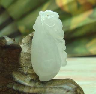 100% Natural Icy White A Jade Jadeite Fu Fruit Ru Yi Pendant Necklace 