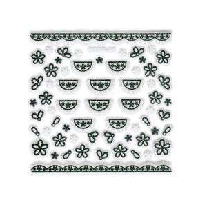 Iridescent Glitter White & Black Floral Lace Trim Doily Nail Stickers 