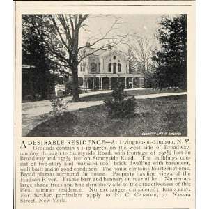  1902 Ad House Irvington on Hudson Sunnyside Road NY 