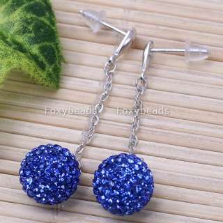 BLUE Crystal 925 Sterling Silver Dangle Ball Earring 2P  