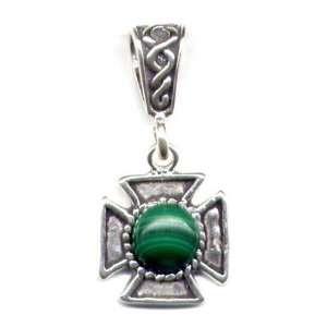  Malachite Celtic Cross Pendant Sterling Silver Jewelry 