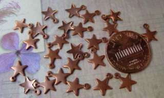 Vintage Small Copper Tone Metal Star Charms  