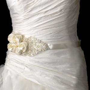 WHITE Flowers and Lace Beaded Wedding Dress Belt Sash  