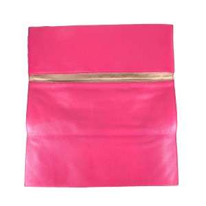 AUTHENTIC HERVE LEGER TRI FOLD PINK LEATHER SILVER HDWE CLUTCH  