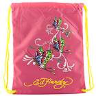 Ed Hardy Hot Pink Drew Drawstring Glitter Butterfly Bag