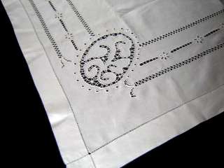Magnificent Antique Linen Embroidered Flat Layover Pillow Sham circa 