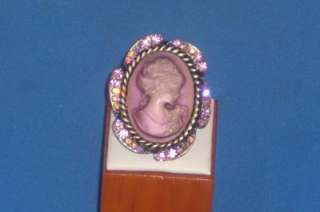 SZ 6.5 MAUVE CAMEO RING PINK CRYSTALS AROUND THE EDGES  