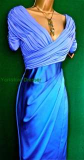 New KAREN MILLEN Blue Stretch Jersey & Satin Dress 8 16  