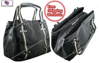 Khaki Black Nylon Tote Shoulder Bag Large Inner Space  