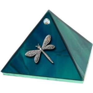  4 inch Art Glass Pyramid Box Dragonfly Ocean (each)
