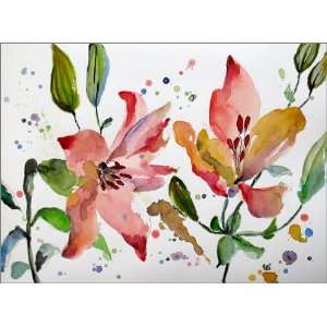 Original Pink Stargazer Lily Watercolor Painting for Sale, Mounted on 