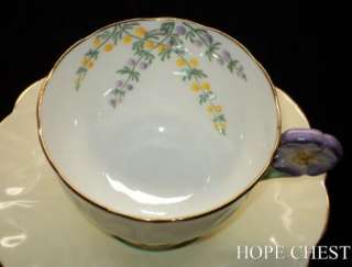 Aynsley PURPLE FLOWER HANDLE ALMOND TEA CUP AND SAUCER  