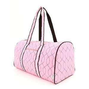  Large Quilted Monogrammable Wave Stitched Pink and Brown Duffle Bag 