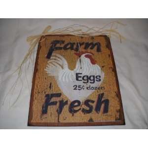Large Farm Fresh Eggs 25c Dozen Rooster Kitchen Wooden Wall Art Sign 