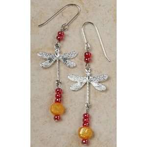  Dragonfly and Pearl Dangle Earrings Curious Designs 