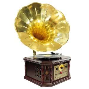 PYLE HOME PVNP4CD Vintage Phonograph Horn Turntable with CD, Cassette 