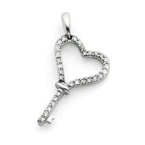  14k White Gold Heart Key Pendant with Diamond Jewelry