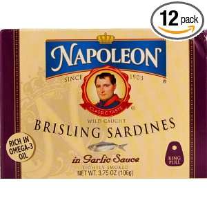 Napoleon Sardines in Garlic sauce, 3.75 Ounce Tin (Pack of 12)  