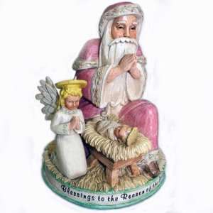  Praying Santa Figurine with Angel and Baby Jesus