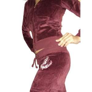 New Juicy Couture Tracksuit Velour Women Outfit Burgundy 