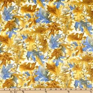 44 Wide Flora and Fauna Acorns & Leaves Medley Blue Fabric By The 