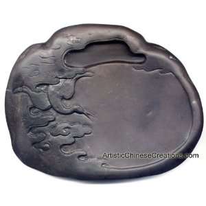   Chinese Ink Stones Carved Chinese Duan Ink Stone in Silk Box   Crane