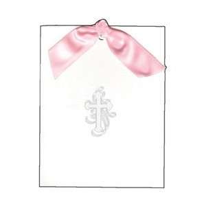  NRN Ornate Cross Pink Ribb Invitation   4 x 5   100 folded 