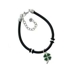 Green Four Leaf Clover with Heart Leaves Black Charm Bracelet [Jewelry 