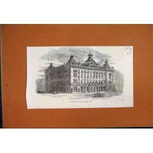  1858 International Hotel Exterior Building Old Print