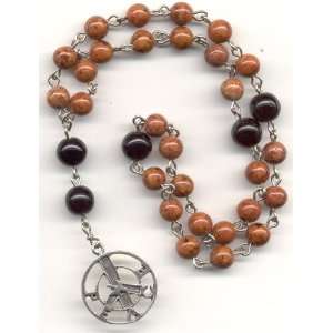 Christian Peace Rosary   Brown Fossil and Black Czech Glass