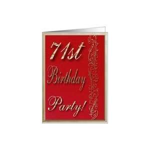  71st Birthday Party Invitation, Gold and Red Design Card 