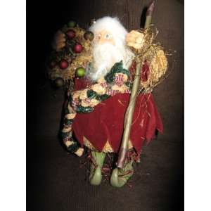    Decorative Antique Santa w/Wreath and walking stick