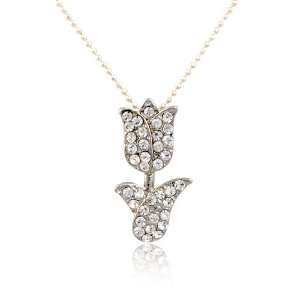 Crystal Tulip Flower Pendant Necklace Fashion Jewelry 