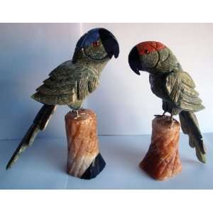  Set of Two Natural Stone Parrots Macaws 4.5h 5.0h 