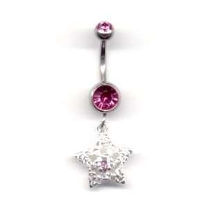   Double Jeweled Navel Bar with Northern Star Pendant in Rose Jewelry