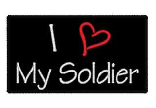 LOVE MY SOLDIER PATCH Heart Iron on Badge Tag Black  