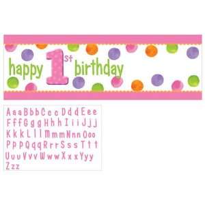 Big 1 Dots   Girl Giant Party Banner W/Stck (6pks Case 
