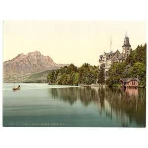  Photochrom Reprint of Hertenstein Schloss, Lake Lucerne 