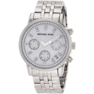 Michael Kors Womens MK5020 Silver Chronograph Knurl Top Ring Watch 