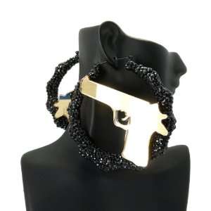  Rihanna Acrylic Bamboo Gun Earring Black Gold HE2006BKGD Jewelry