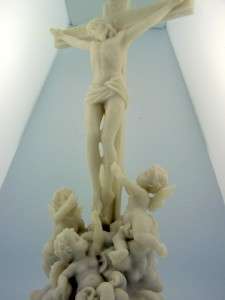 Christ On The Cross Cucifix Three Angels Statue Marble  