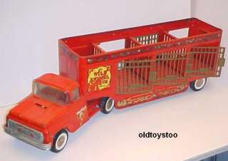 BUDDY L WILD ANIMAL CIRCUS TRACTOR TRAILER PRESSED STEEL 25 INCHES 