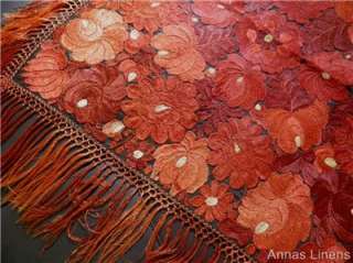 Old Vintage Tablecloth Superb Hand Embroidery & Fringe  