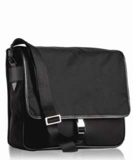 Prada black nylon large flap messenger bag  