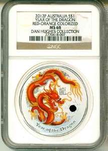 2012 P S$1 Australia Lunar Year Of The Dragon Red Orange Colorized NGC 