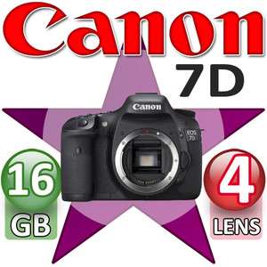 Canon EOS 7D 18 55mm 55 250mm Digital SLR Camera 4 Lens 16GB Kit 
