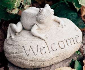 FROG WELCOME Stone Cast Cement GARDEN Statue NEW  
