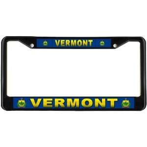  Vermont State Name Flag Black License Plate Frame Metal 