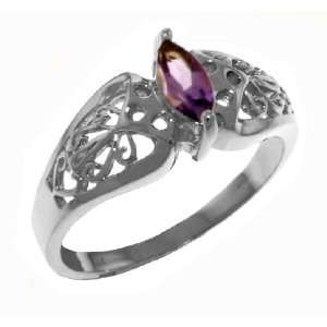  14k White Gold Filigree Ring with natural Marquis Shaped 